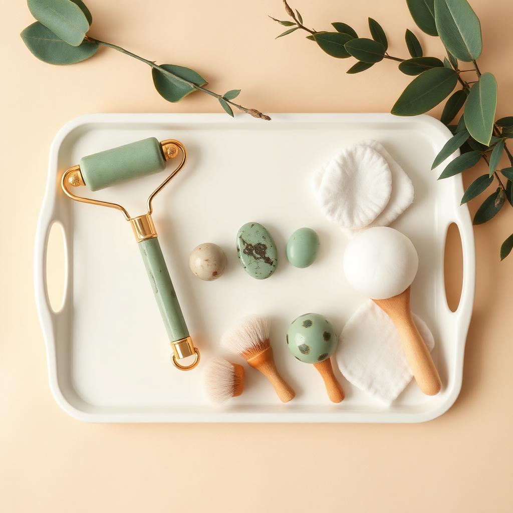 Jade rollers, gua sha stones and soft brushes